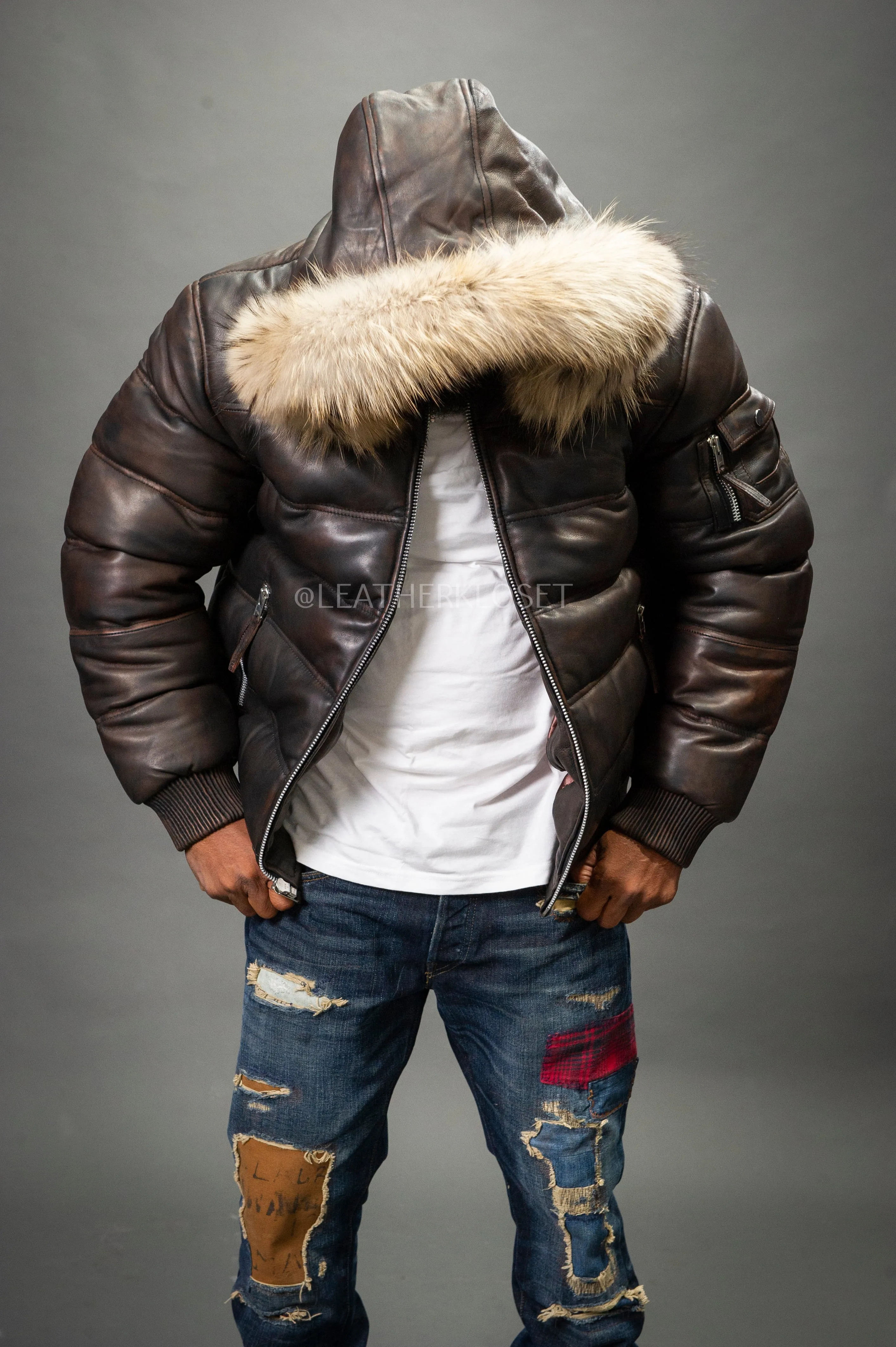 Men’s Aspen Leather Bubble Bomber Jacket [Copper]