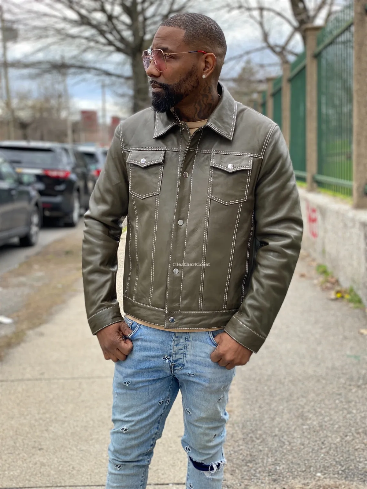 Men's Dylan Leather Jacket [Olive Green]