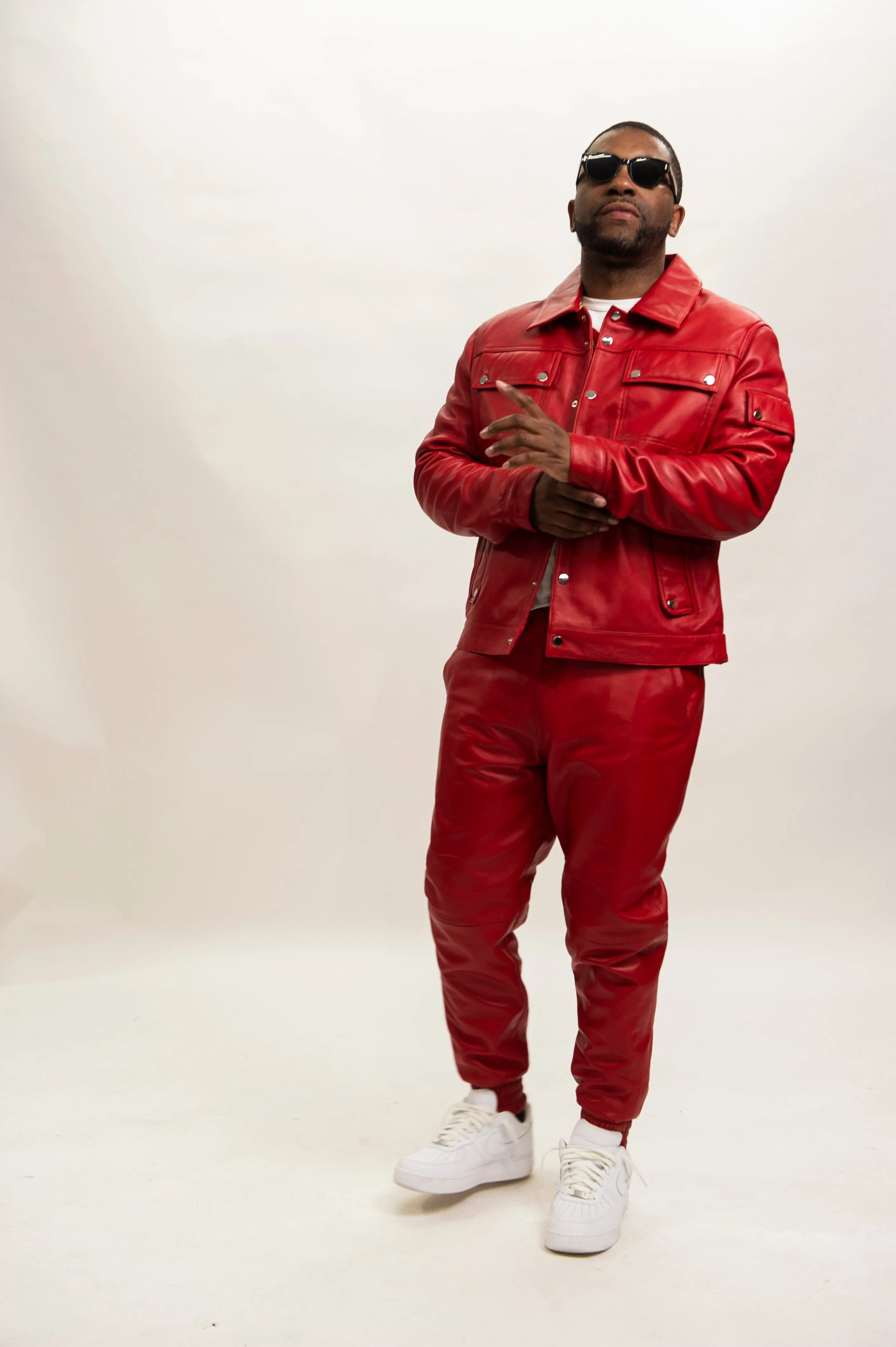 Men's Jax Leather Jean Jacket & Track Pants [Red]