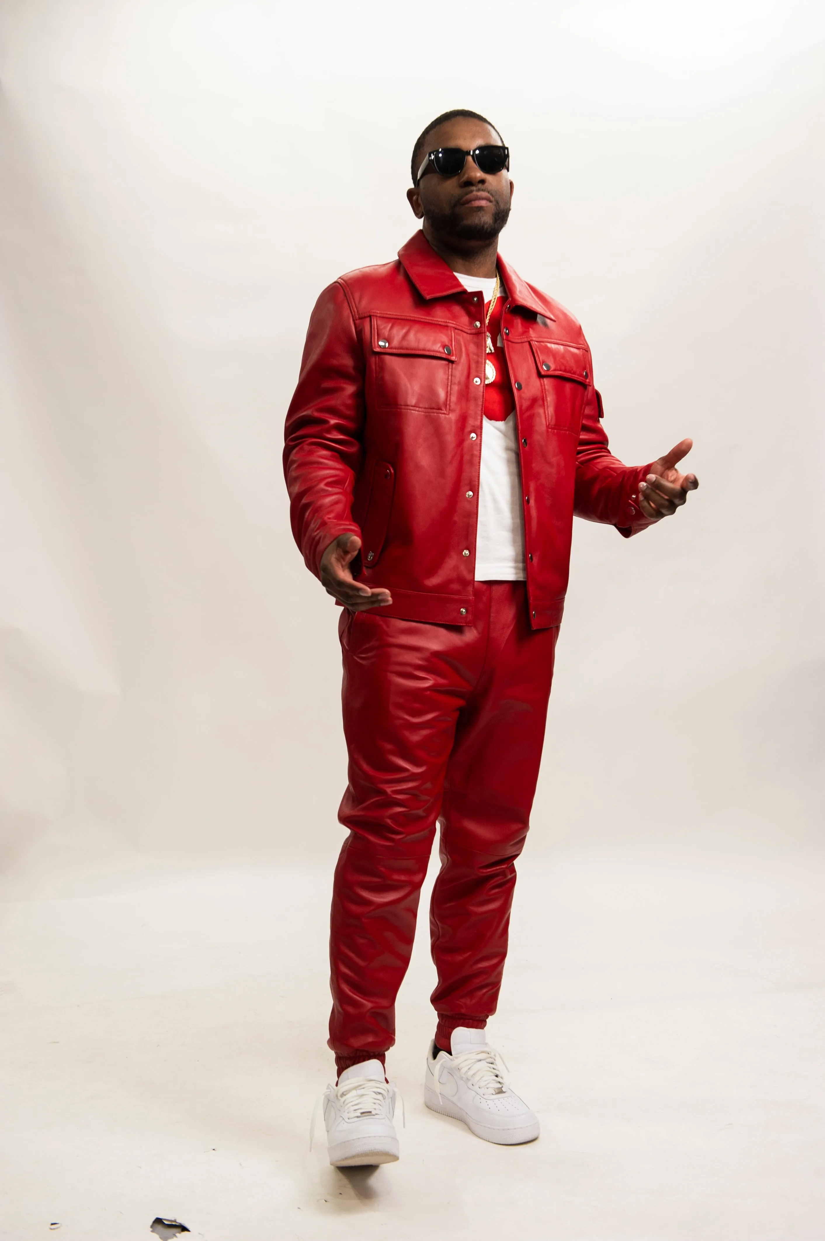 Men's Jax Leather Jean Jacket & Track Pants [Red]