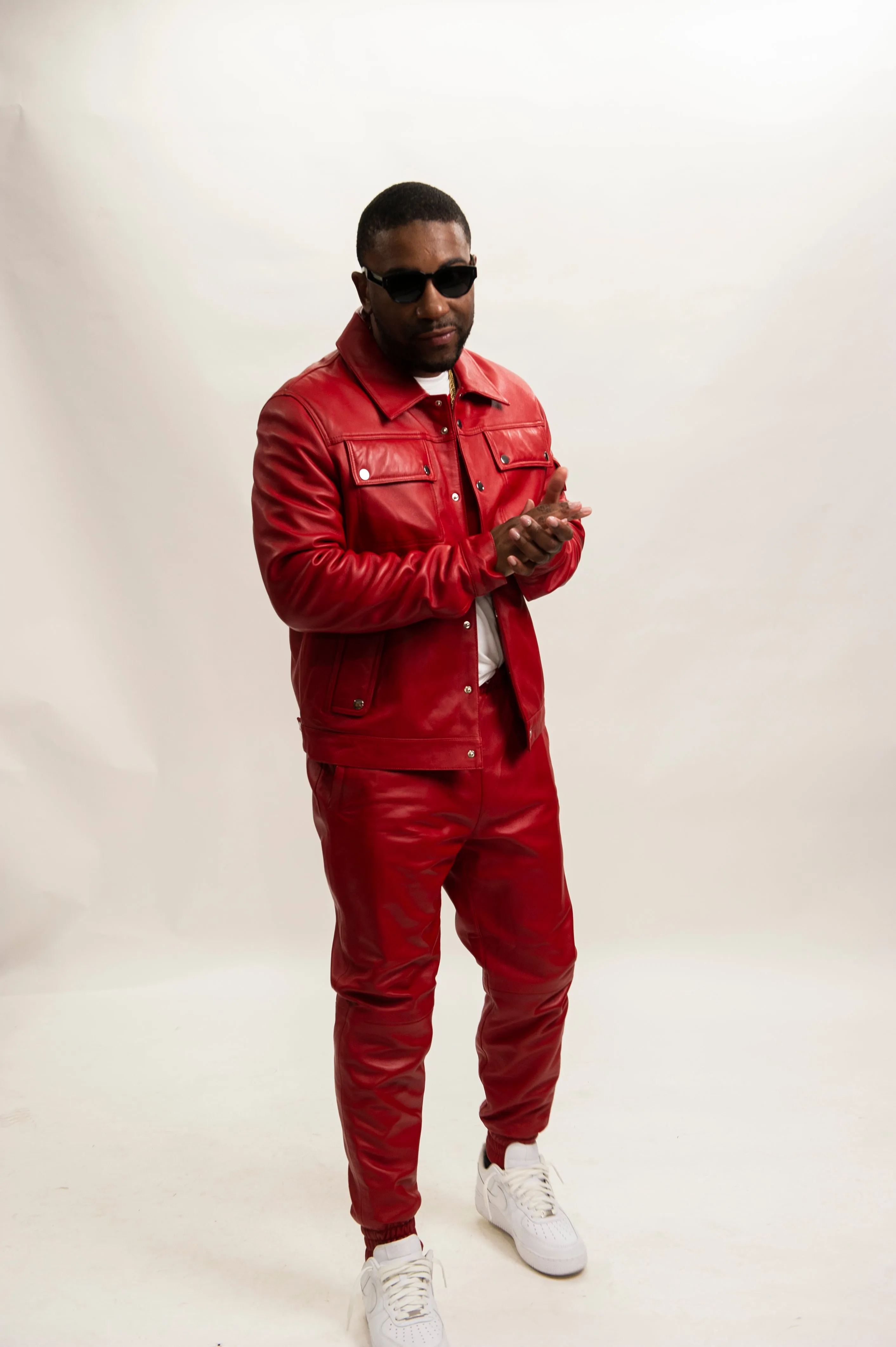 Men's Jax Leather Jean Jacket & Track Pants [Red]