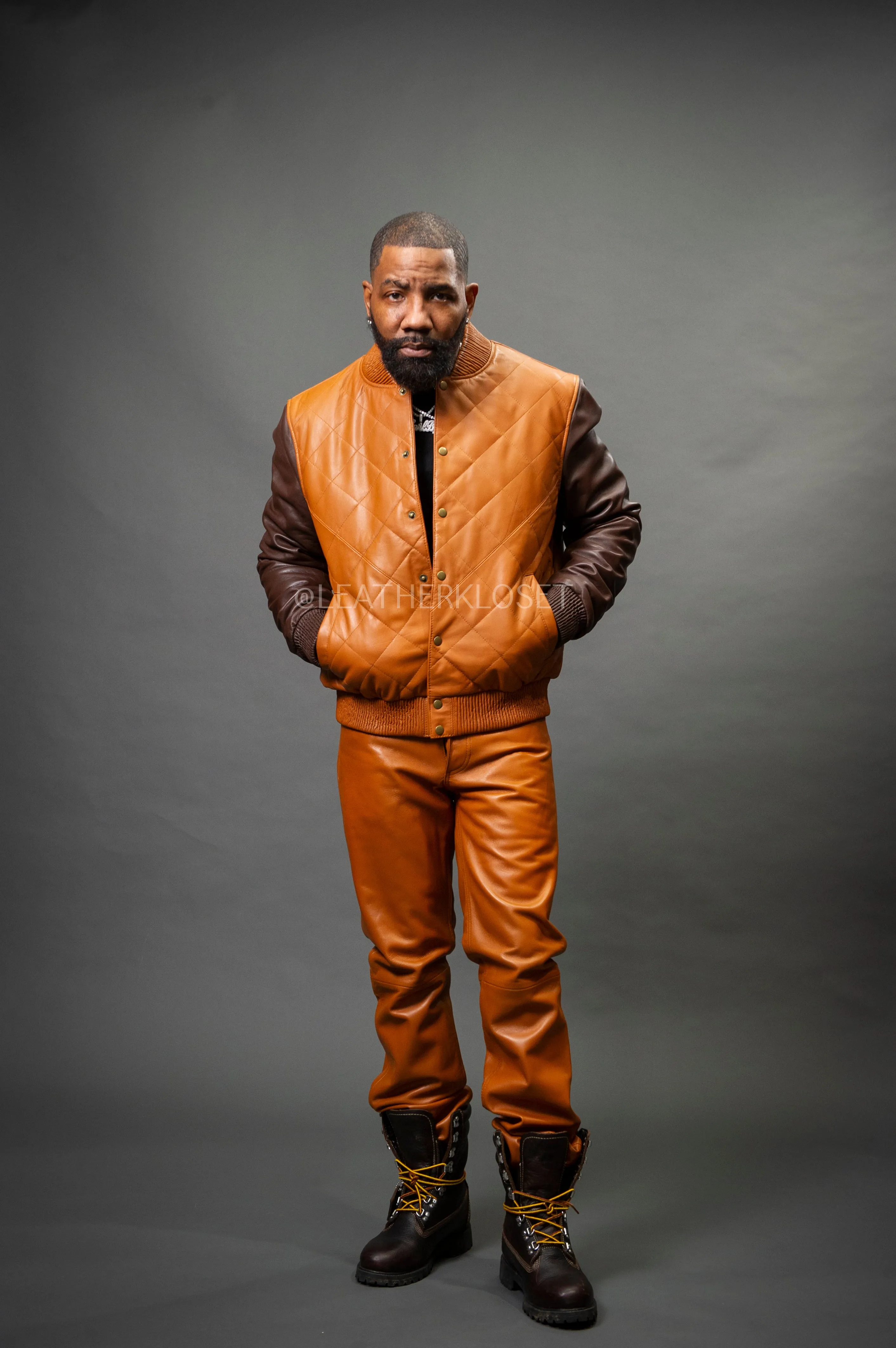 Men's Liam Adan Jacket & Leather Jean Pants [Saddle/Brown]