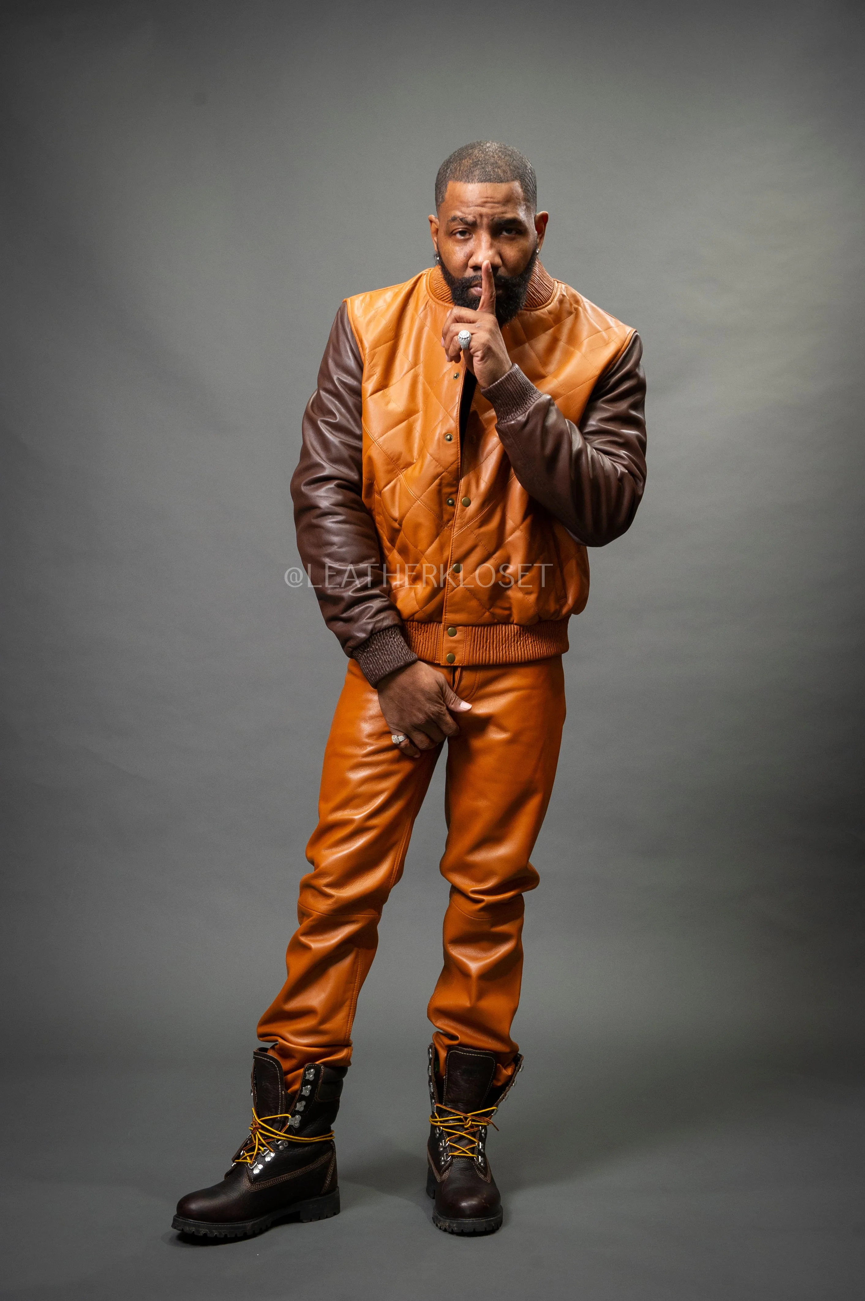 Men's Liam Adan Jacket & Leather Jean Pants [Saddle/Brown]