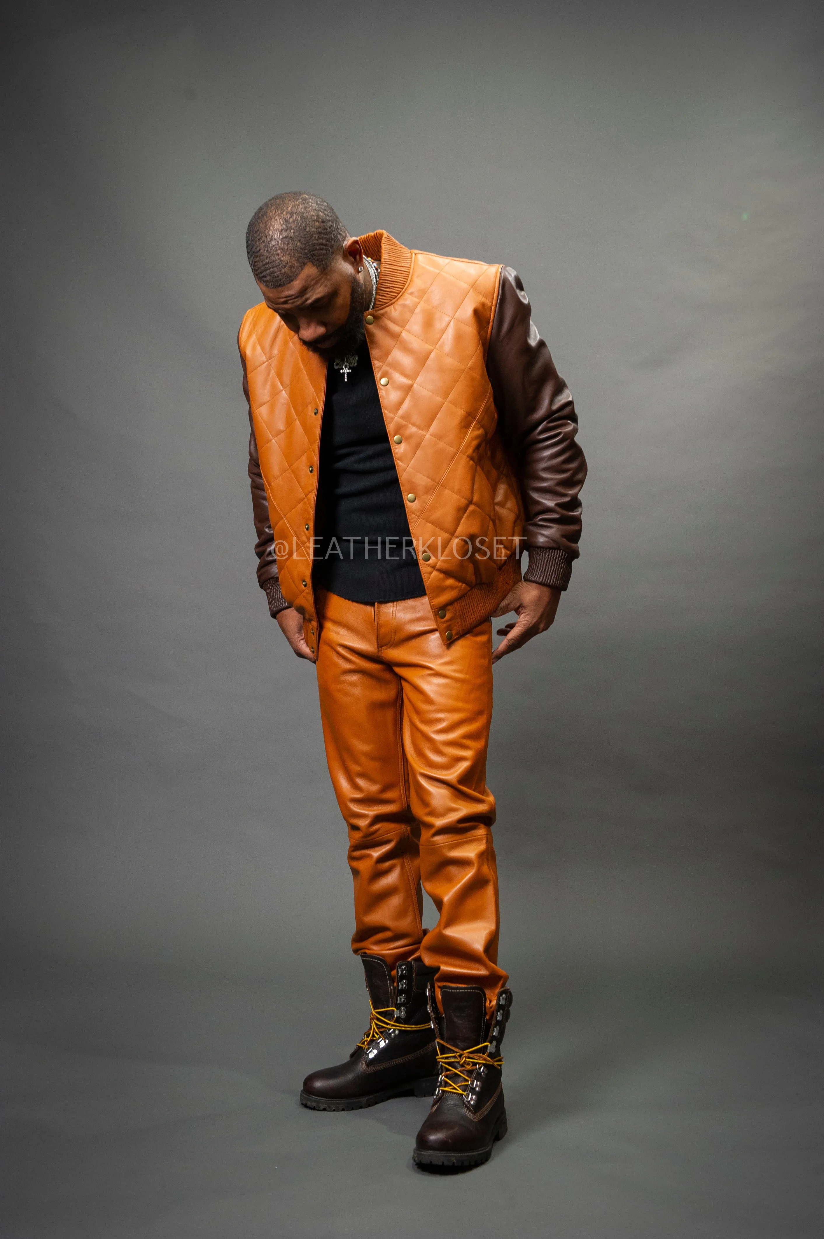 Men's Liam Adan Jacket & Leather Jean Pants [Saddle/Brown]