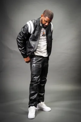 Men's Liam Leather Jacket And Cargo Pants Set [Black/White]