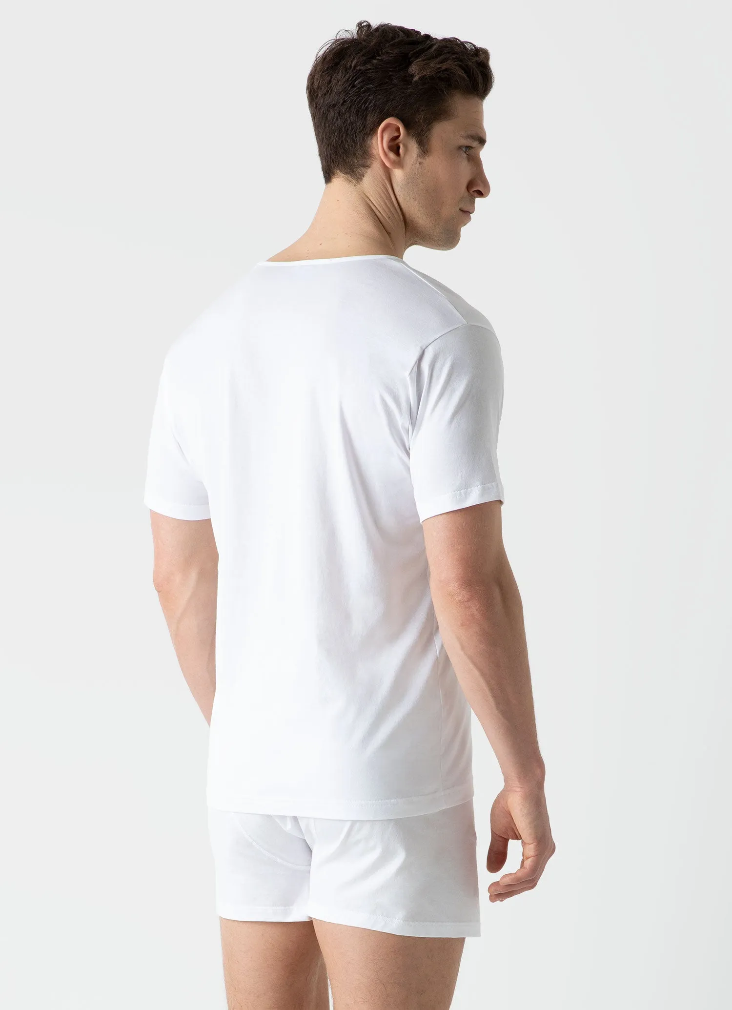 Men's Superfine Cotton V-neck Underwear T-shirt in White