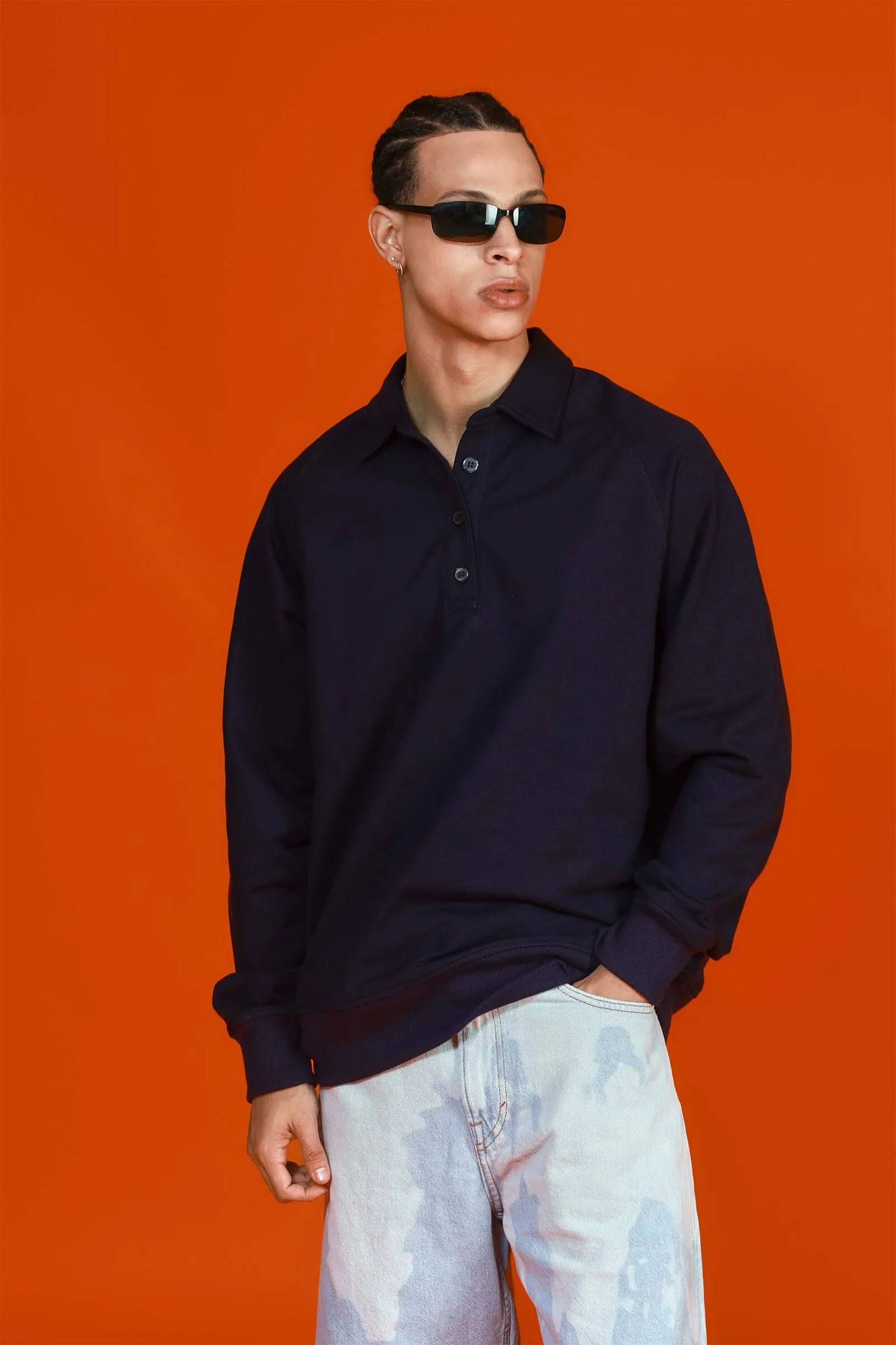 Navy Blue Polo Sweatshirt