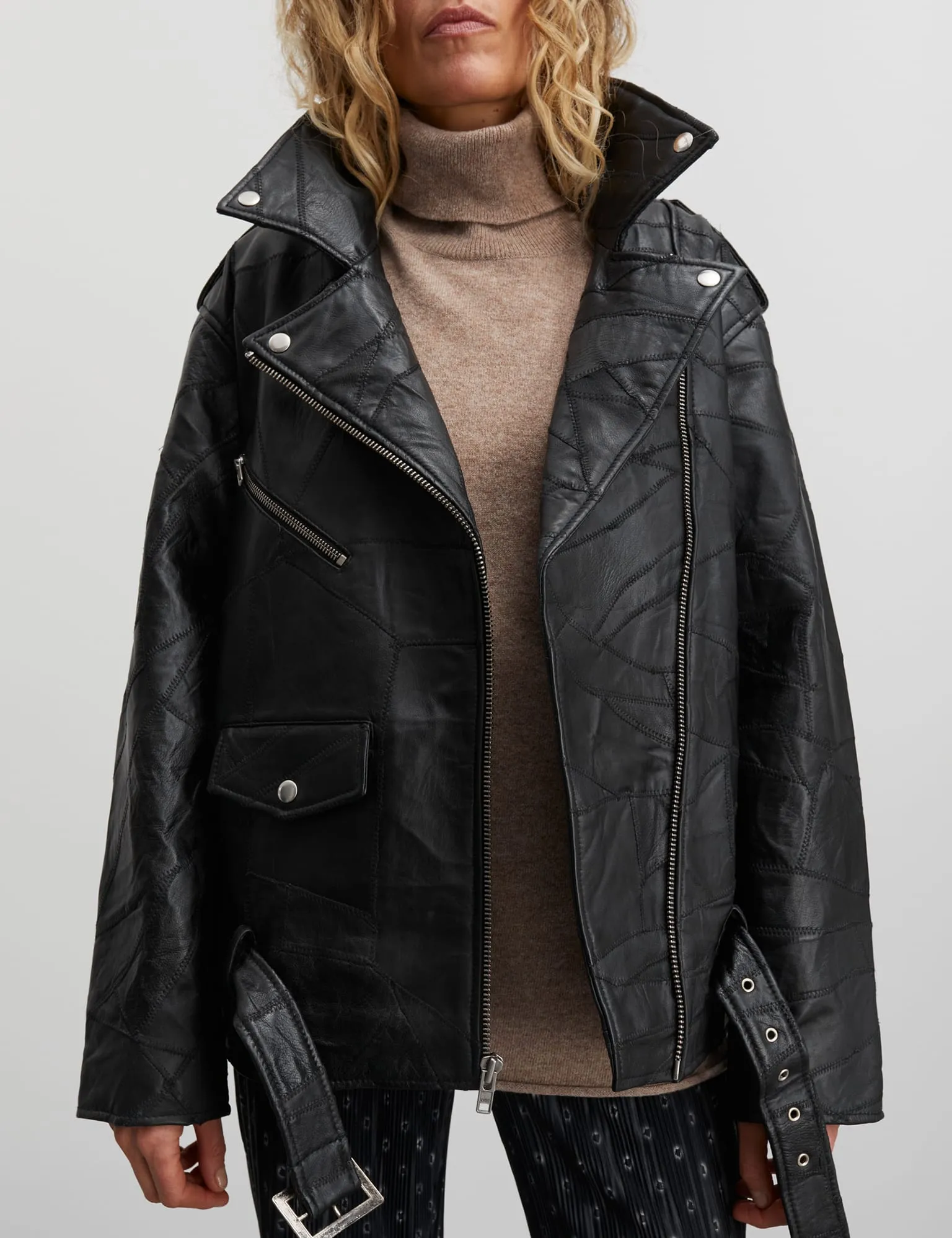 Patch Leather Berline Jacket, Black