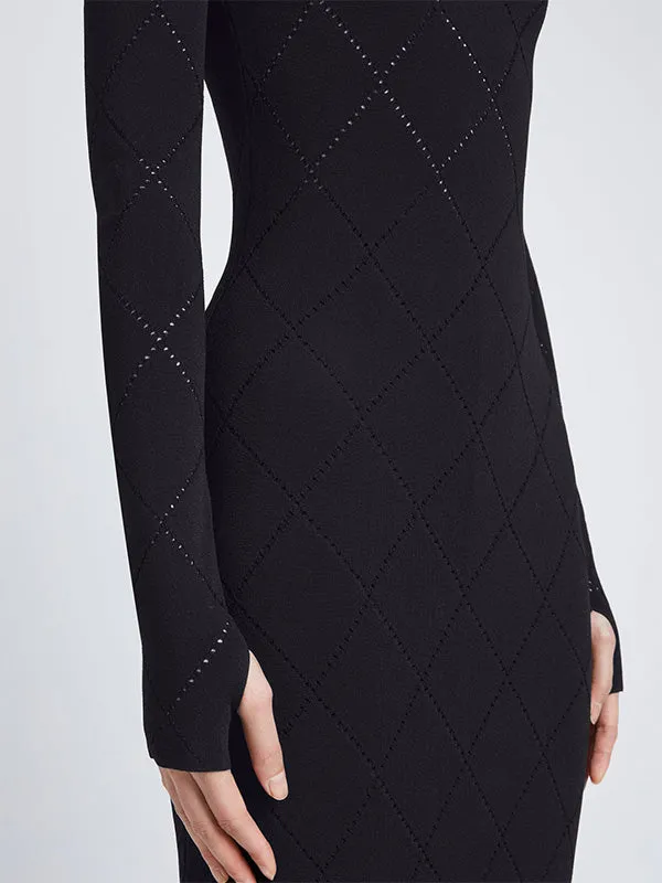 Pointelle Diamonds Turtleneck Dress in Black