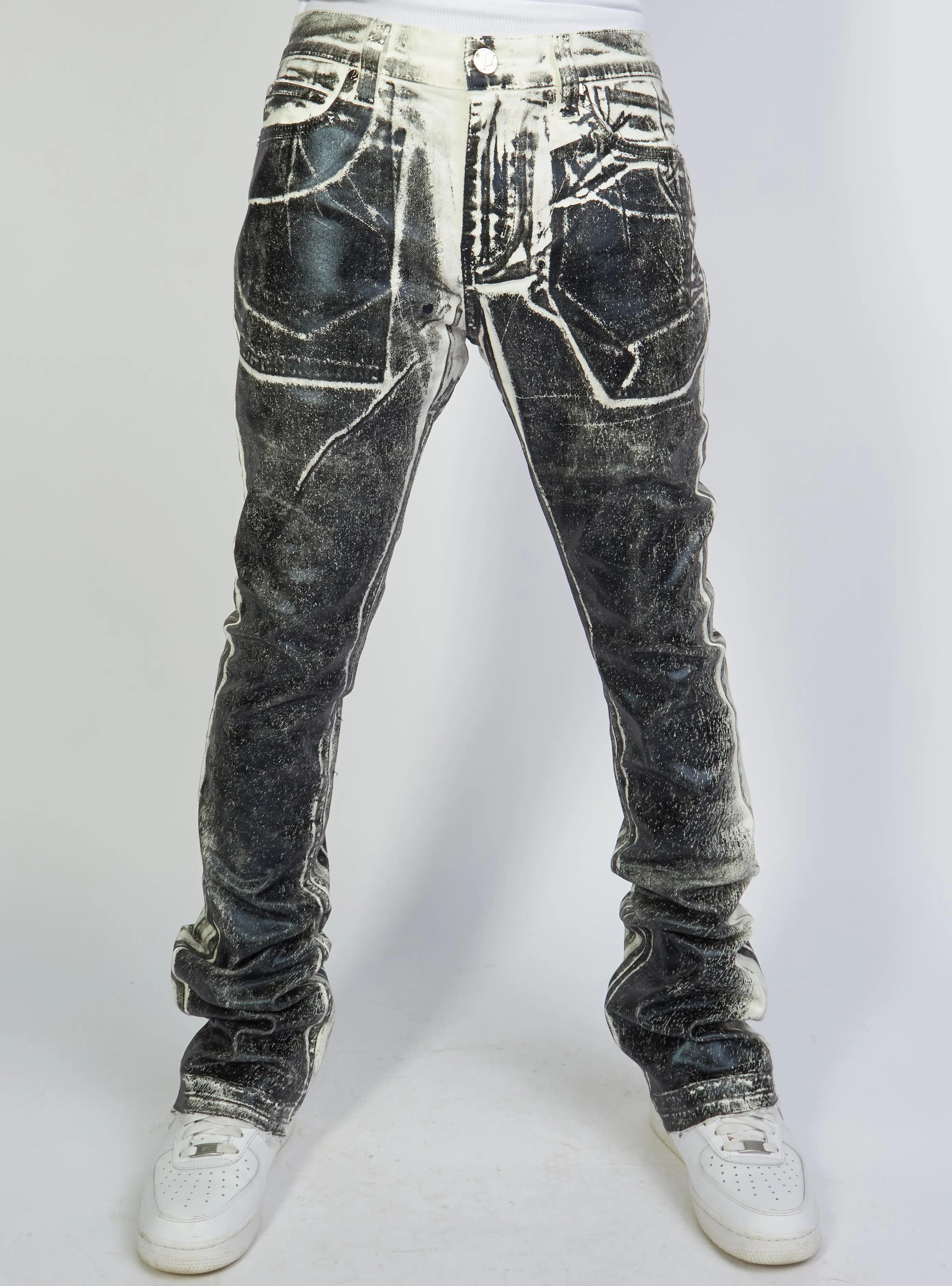 Politics - Stacked Metallic Printed Denim Cobray502 - Black