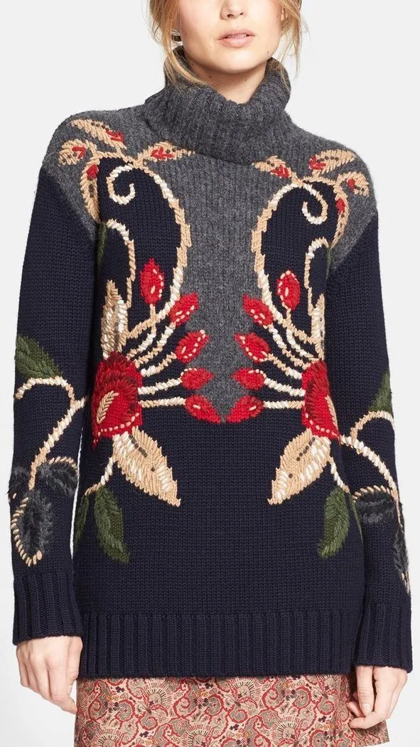 'Rianna' Embroidered Oversize Turtleneck Sweater