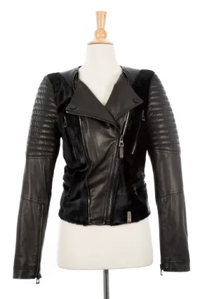 Riva Leather Biker Jacket With Pony Hair