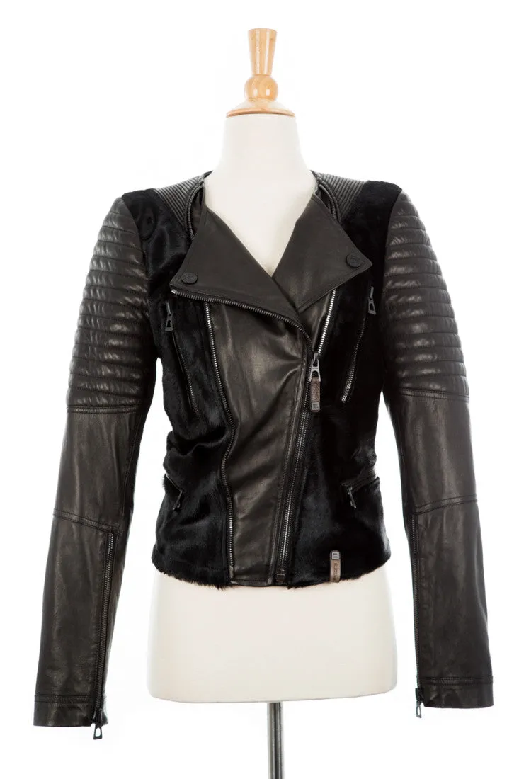 Riva Leather Biker Jacket With Pony Hair