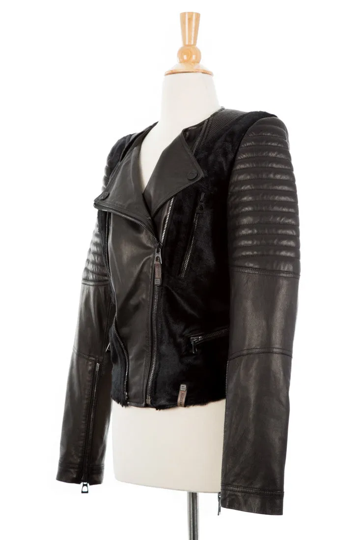 Riva Leather Biker Jacket With Pony Hair