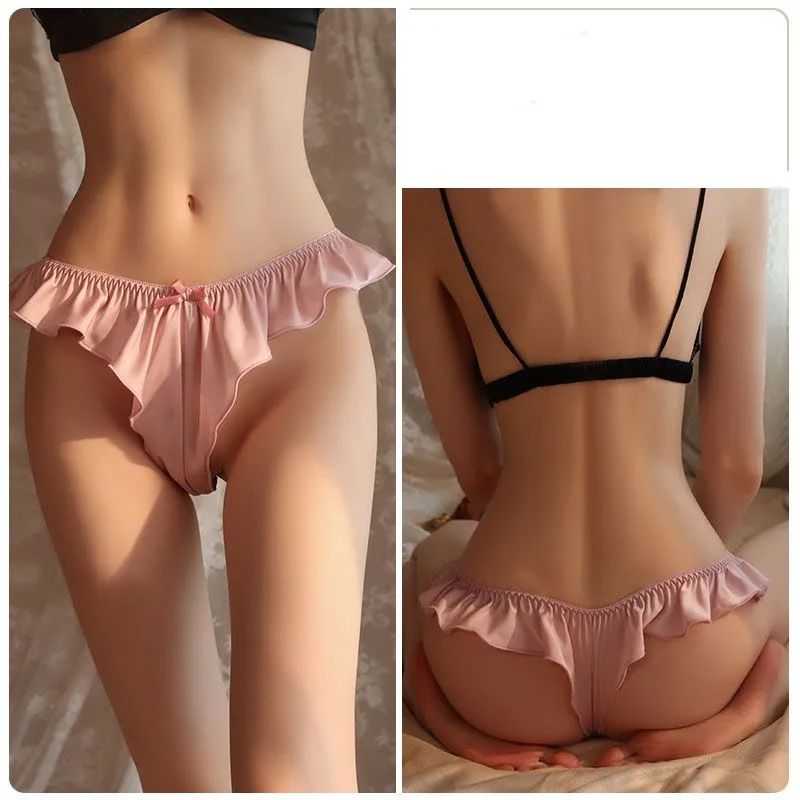 Silky Ruffled Womens T String Satin Brief Underwear