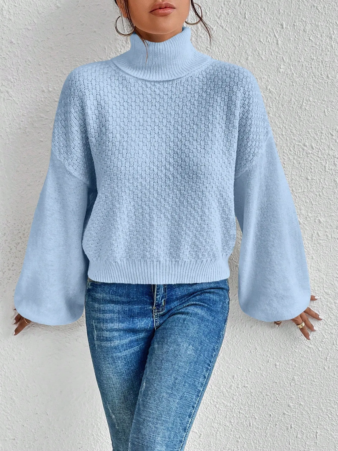 Turtleneck Twist Back Drop Shoulder Sweater