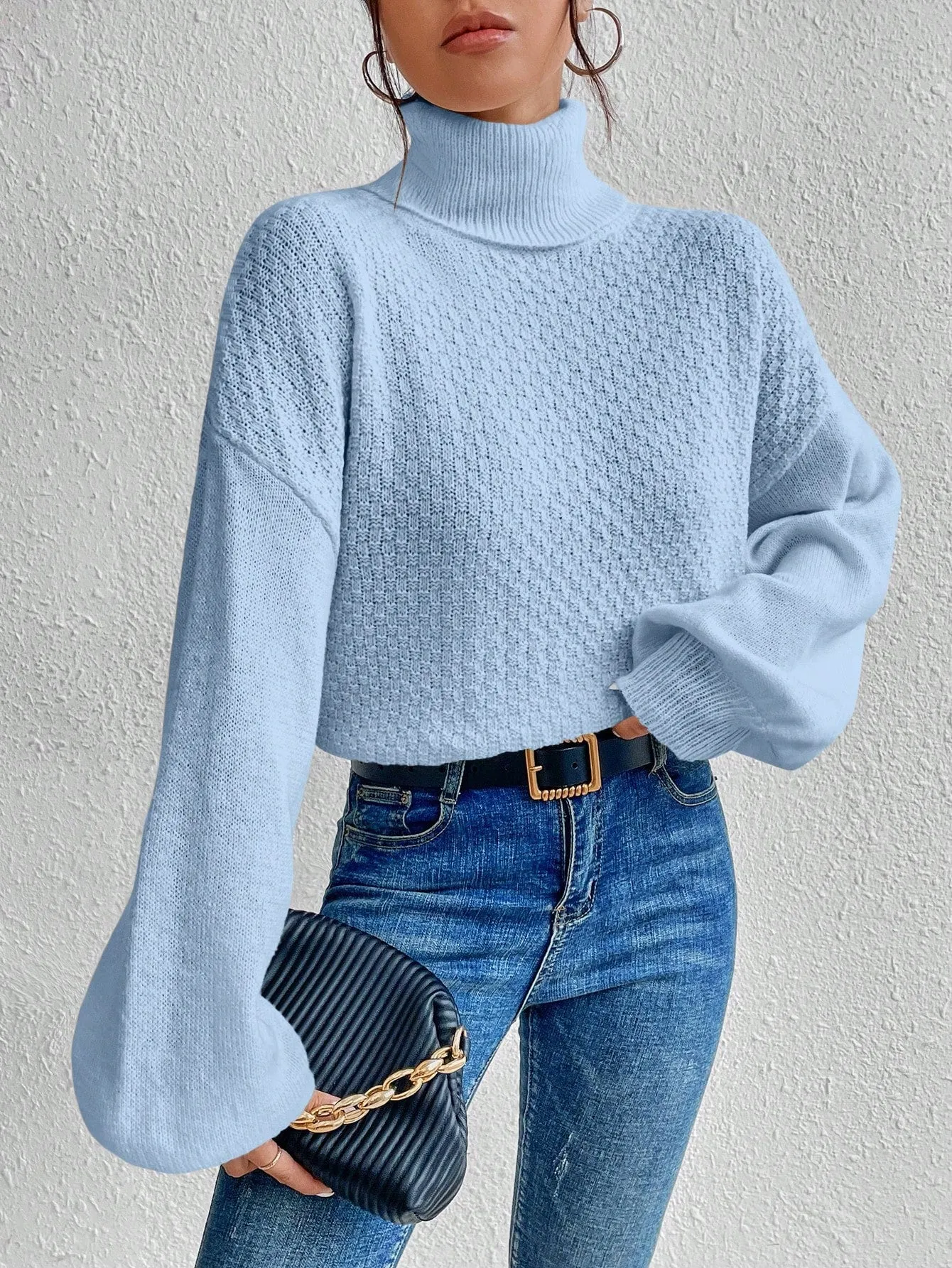 Turtleneck Twist Back Drop Shoulder Sweater