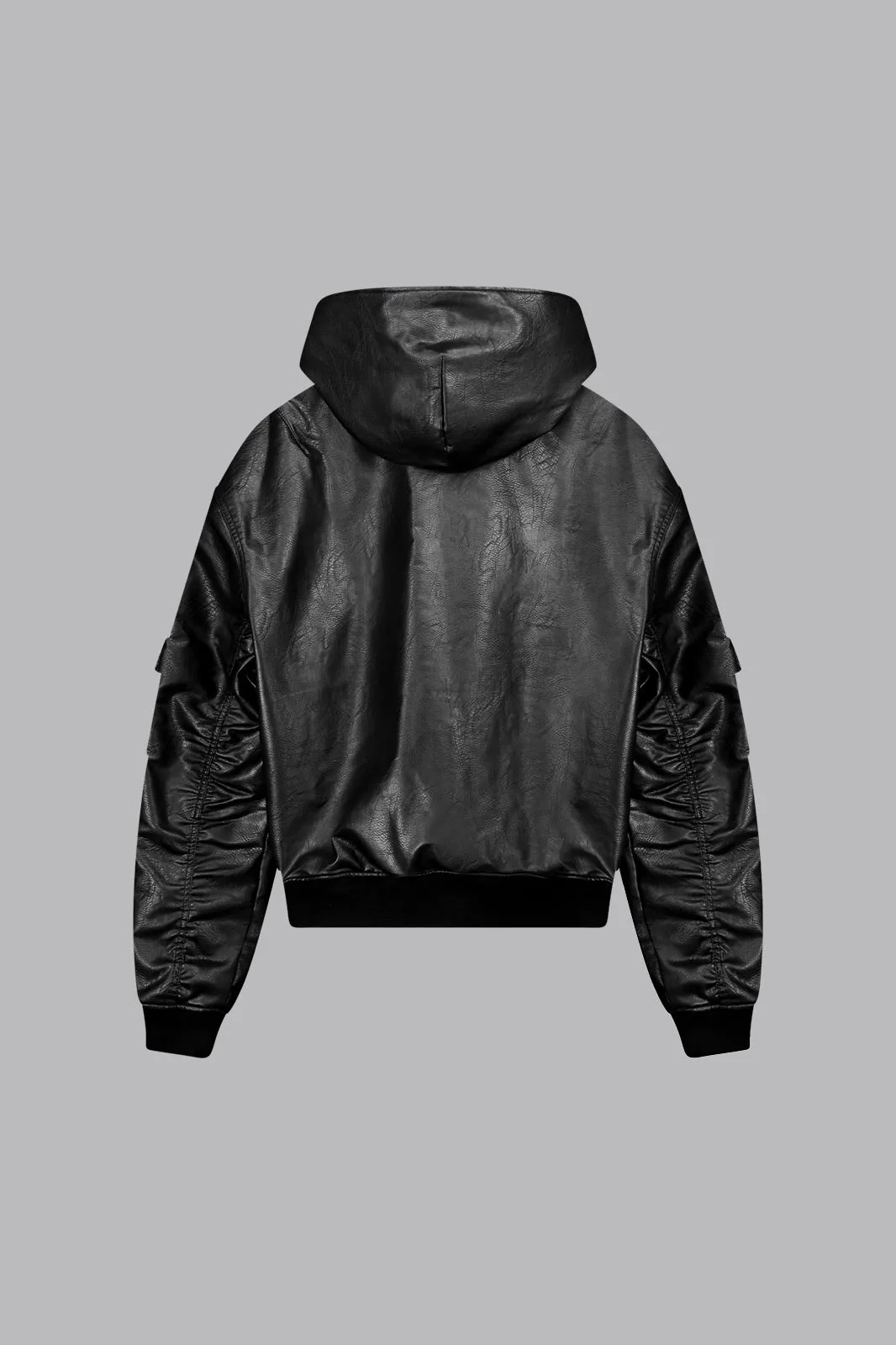 V_GAN LEATHER BOXY BOMBER JACKET - Black