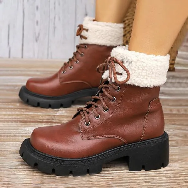 Women's Casual Fur Collar Cuffed Thick-Soled Martin Boots 29801010S