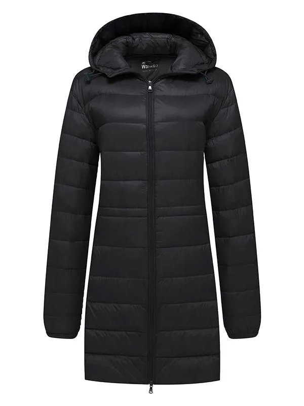 Women's Long Puffer Coat Lightweight Packable Down Jacket With Hood ThermoLite Long