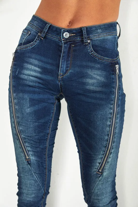 Zipper Crinkle Skinny Jeans