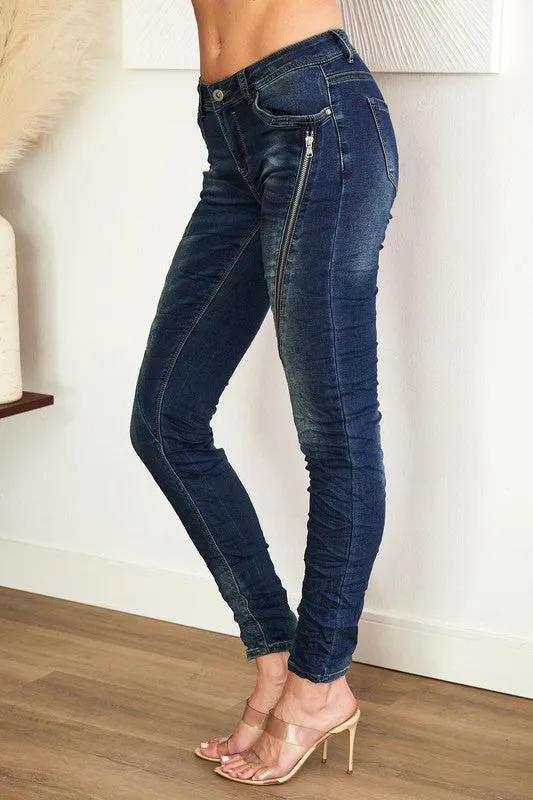 Zipper Crinkle Skinny Jeans