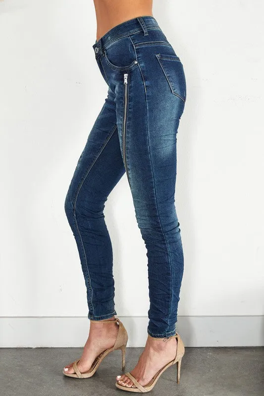 Zipper Crinkle Skinny Jeans