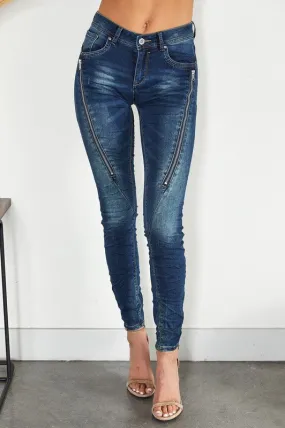 Zipper Crinkle Skinny Jeans