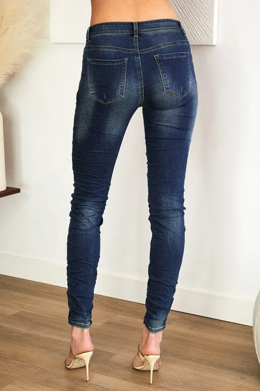 Zipper Crinkle Skinny Jeans