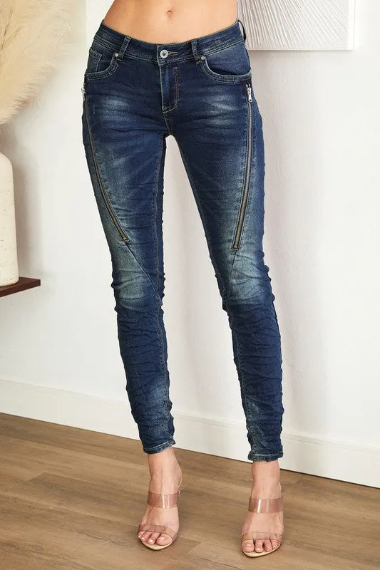 Zipper Crinkle Skinny Jeans